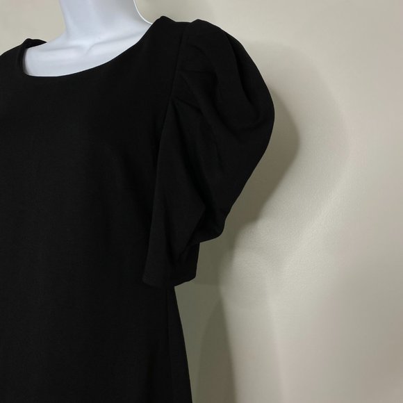 NEW YORK AND COMPANY RUFFLED SHOULDER BLACK DRESS - Picture 3 of 5